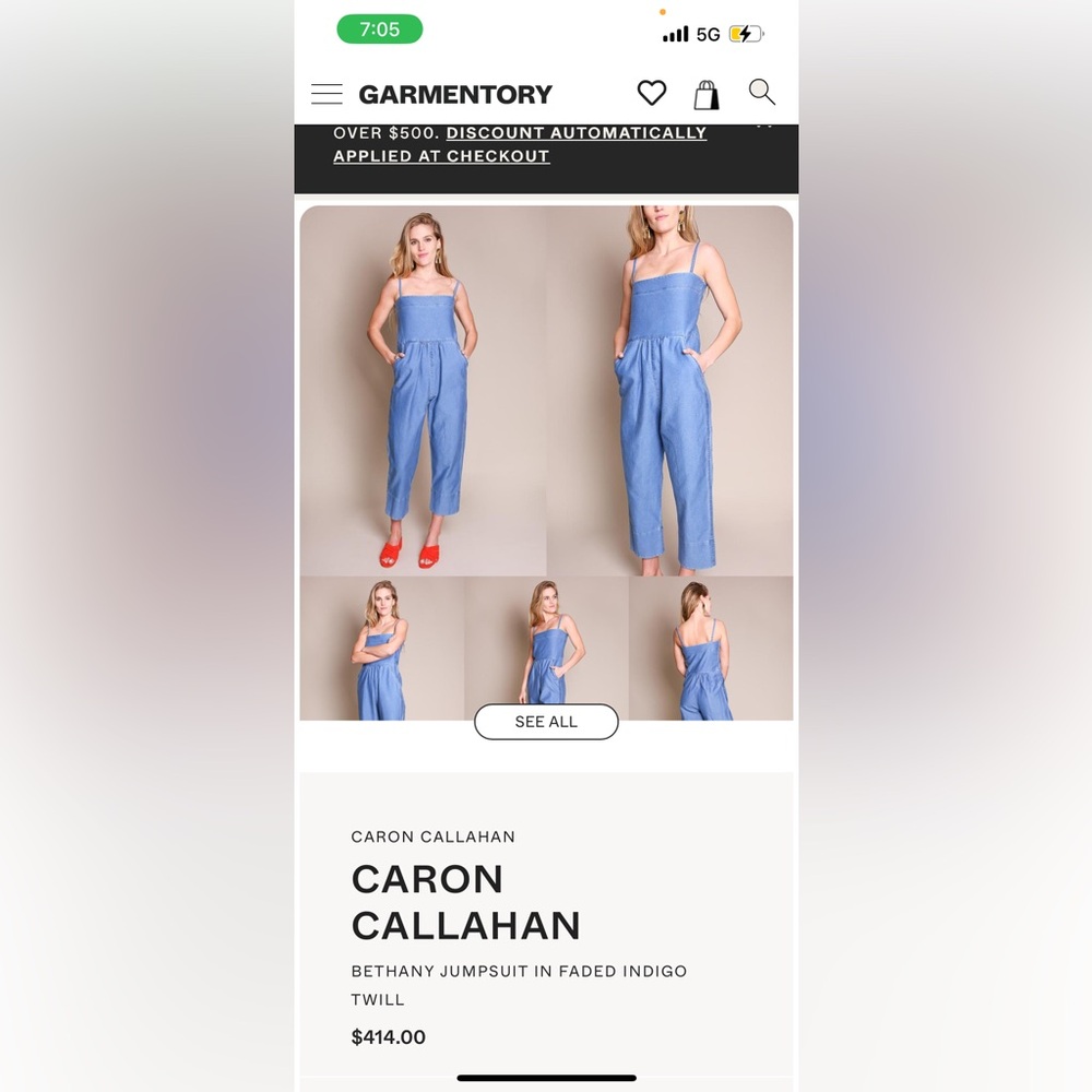 Caron Callahan Bethany Soft Cotton Denim Jumpsuit – Indigo, Made in USA, XS - Picture 2 of 7